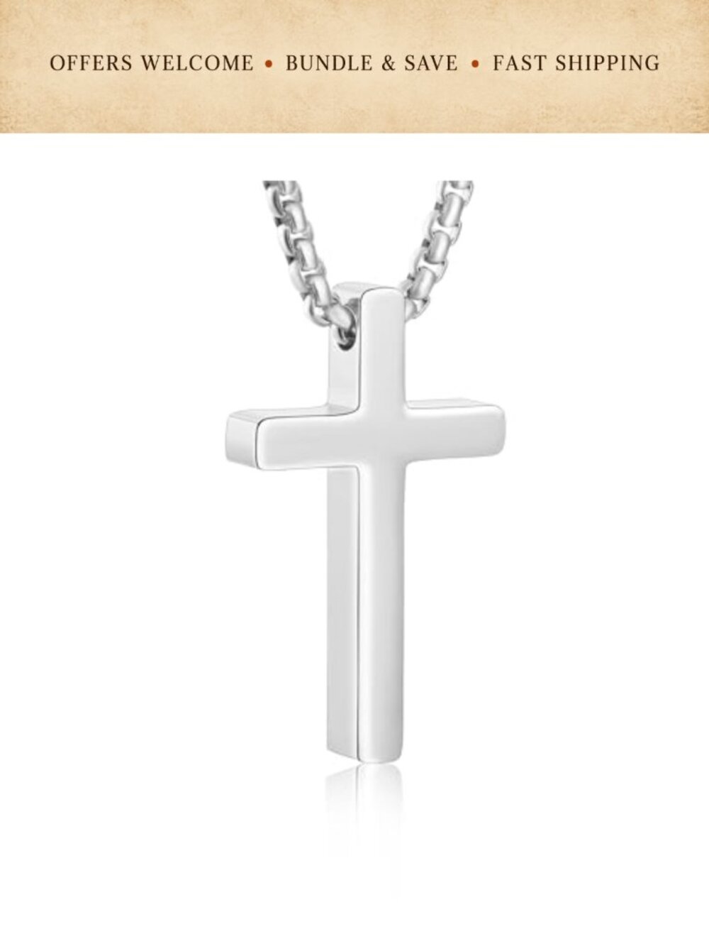 Men's Stainless Steel Cross Pendant Necklace Wheat Chain 16 Inch Religious